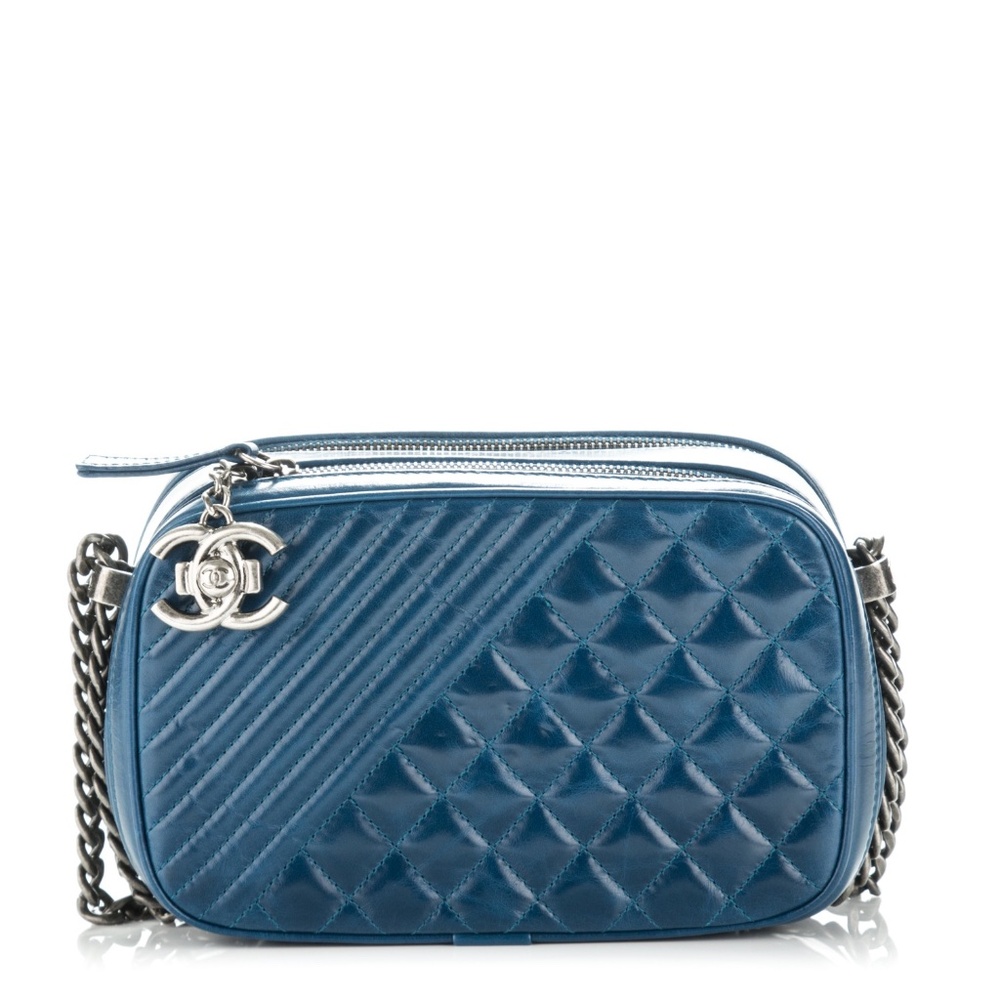 CHANEL  Glazed Calfskin Small Coco Boy Camera Case Blue - Picture 1 of 6